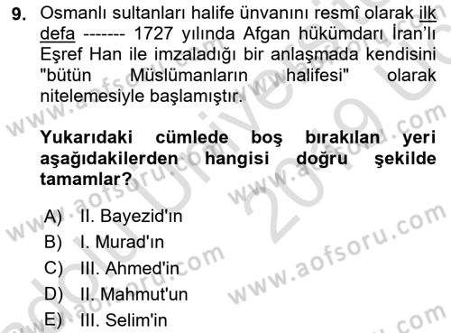 İslam Kurumları ve Medeniyeti Dersi 2018 - 2019 Yılı 3 Ders Sınav Soruları 9. Soru