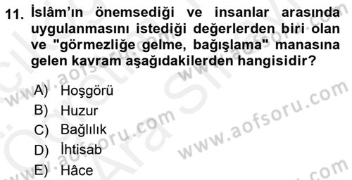 İslam Kurumları ve Medeniyeti Dersi 2018 - 2019 Yılı (Vize) Ara Sınav Soruları 11. Soru