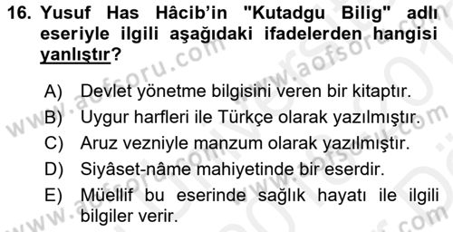 İslam Kurumları ve Medeniyeti Dersi 2018 - 2019 Yılı (Vize) Ara Sınav Soruları 16. Soru