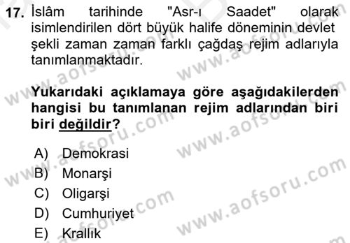 İslam Kurumları ve Medeniyeti Dersi 2018 - 2019 Yılı (Vize) Ara Sınav Soruları 17. Soru