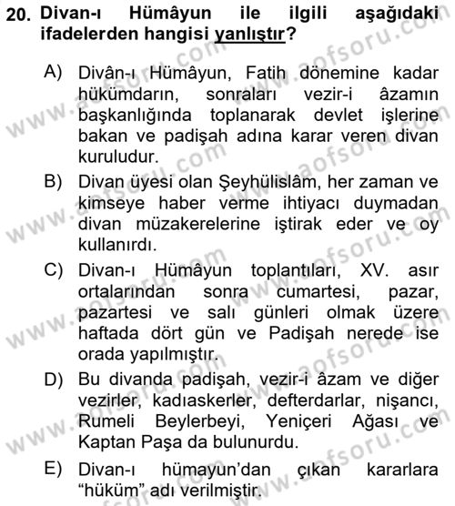 İslam Kurumları ve Medeniyeti Dersi 2018 - 2019 Yılı (Vize) Ara Sınav Soruları 20. Soru