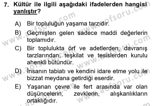 İslam Kurumları ve Medeniyeti Dersi 2018 - 2019 Yılı (Vize) Ara Sınav Soruları 7. Soru