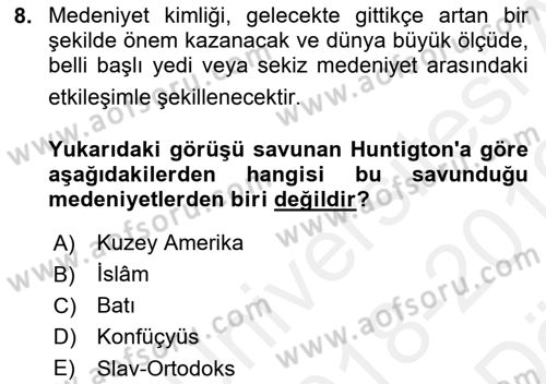 İslam Kurumları ve Medeniyeti Dersi 2018 - 2019 Yılı (Vize) Ara Sınav Soruları 8. Soru