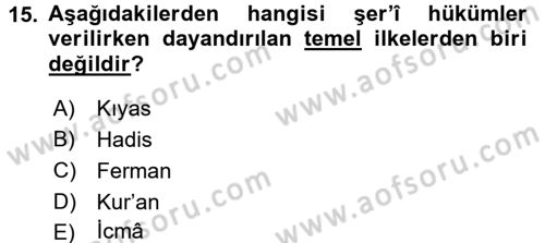İslam Kurumları ve Medeniyeti Dersi 2018 - 2019 Yılı (Final) Dönem Sonu Sınav Soruları 15. Soru