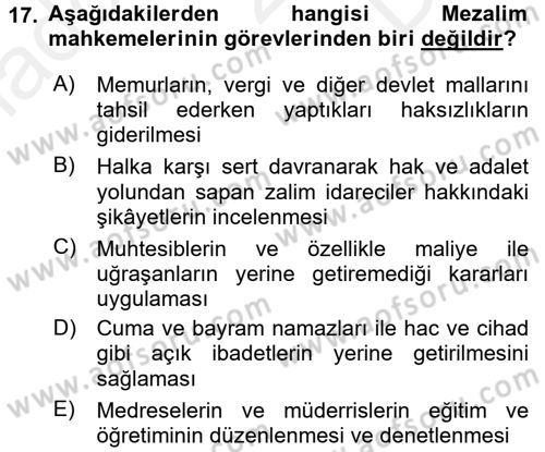 İslam Kurumları ve Medeniyeti Dersi 2018 - 2019 Yılı (Final) Dönem Sonu Sınav Soruları 17. Soru