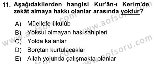 İslam Kurumları ve Medeniyeti Dersi 2018 - 2019 Yılı Yaz Okulu Sınav Soruları 11. Soru
