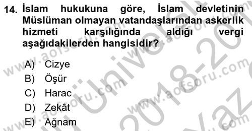 İslam Kurumları ve Medeniyeti Dersi 2018 - 2019 Yılı Yaz Okulu Sınav Soruları 14. Soru