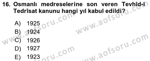İslam Kurumları ve Medeniyeti Dersi 2018 - 2019 Yılı Yaz Okulu Sınav Soruları 16. Soru