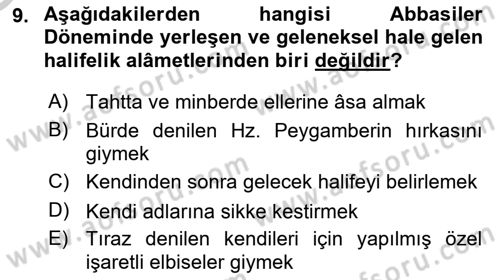 İslam Kurumları ve Medeniyeti Dersi 2018 - 2019 Yılı Yaz Okulu Sınav Soruları 9. Soru