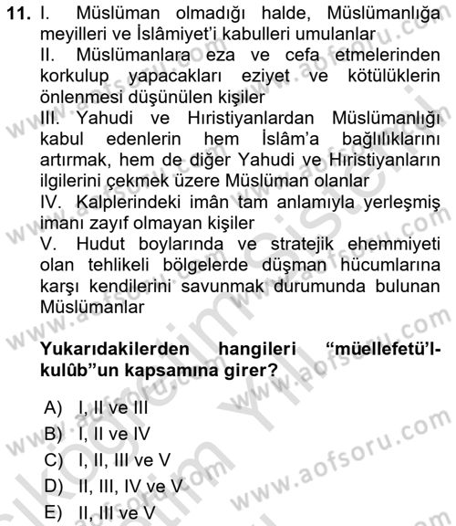 İslam Kurumları ve Medeniyeti Dersi 2020 - 2021 Yılı Yaz Okulu Sınav Soruları 11. Soru