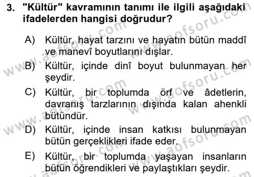 İslam Kurumları ve Medeniyeti Dersi 2020 - 2021 Yılı Yaz Okulu Sınav Soruları 3. Soru