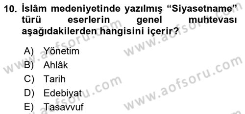 İslam Kurumları ve Medeniyeti Dersi 2021 - 2022 Yılı (Vize) Ara Sınav Soruları 10. Soru
