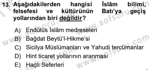 İslam Kurumları ve Medeniyeti Dersi 2021 - 2022 Yılı (Vize) Ara Sınav Soruları 13. Soru