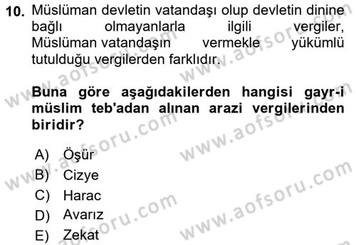 İslam Kurumları ve Medeniyeti Dersi 2021 - 2022 Yılı (Final) Dönem Sonu Sınav Soruları 10. Soru