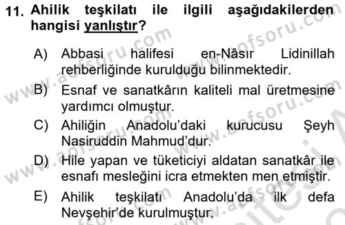 İslam Kurumları ve Medeniyeti Dersi 2021 - 2022 Yılı (Final) Dönem Sonu Sınav Soruları 11. Soru