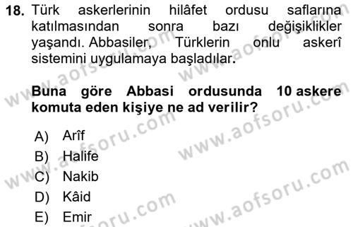 İslam Kurumları ve Medeniyeti Dersi 2021 - 2022 Yılı (Final) Dönem Sonu Sınav Soruları 18. Soru