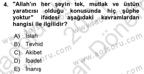 İslam Kurumları ve Medeniyeti Dersi 2021 - 2022 Yılı (Final) Dönem Sonu Sınav Soruları 4. Soru