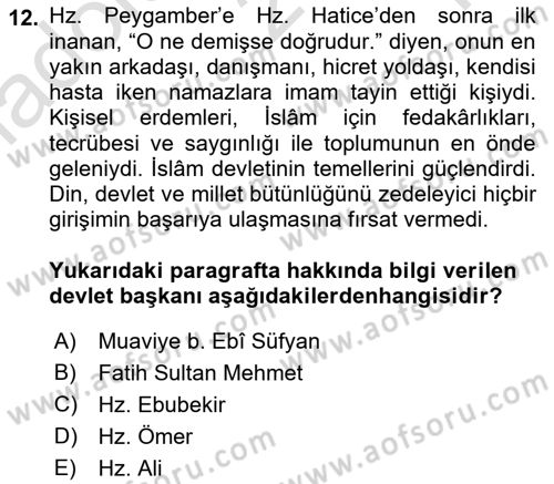 İslam Kurumları ve Medeniyeti Dersi 2021 - 2022 Yılı Yaz Okulu Sınav Soruları 12. Soru