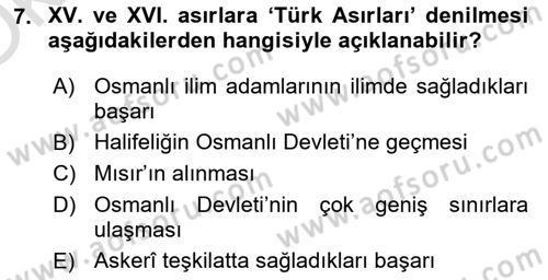 İslam Kurumları ve Medeniyeti Dersi 2021 - 2022 Yılı Yaz Okulu Sınav Soruları 7. Soru