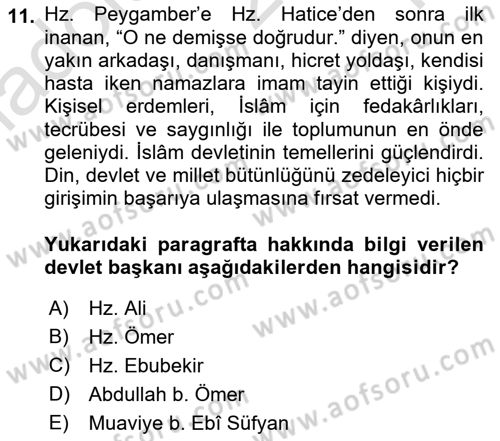İslam Kurumları ve Medeniyeti Dersi 2022 - 2023 Yılı Yaz Okulu Sınav Soruları 11. Soru