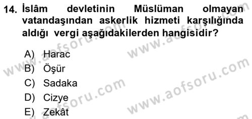 İslam Kurumları ve Medeniyeti Dersi 2022 - 2023 Yılı Yaz Okulu Sınav Soruları 14. Soru