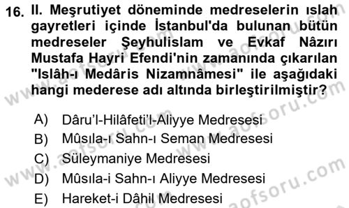 İslam Kurumları ve Medeniyeti Dersi 2022 - 2023 Yılı Yaz Okulu Sınav Soruları 16. Soru