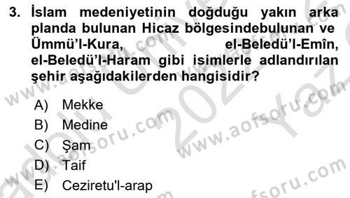 İslam Kurumları ve Medeniyeti Dersi 2022 - 2023 Yılı Yaz Okulu Sınav Soruları 3. Soru