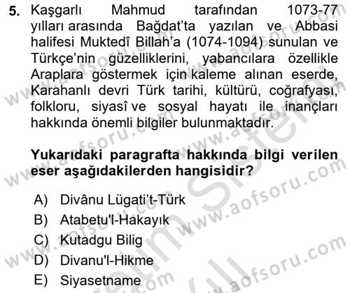 İslam Kurumları ve Medeniyeti Dersi 2022 - 2023 Yılı Yaz Okulu Sınav Soruları 5. Soru