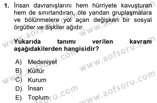 İslam Kurumları ve Medeniyeti Dersi 2023 - 2024 Yılı (Vize) Ara Sınav Soruları 1. Soru