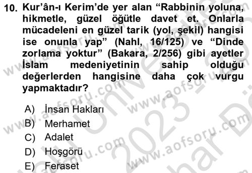 İslam Kurumları ve Medeniyeti Dersi 2023 - 2024 Yılı (Vize) Ara Sınav Soruları 10. Soru