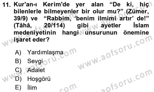 İslam Kurumları ve Medeniyeti Dersi 2023 - 2024 Yılı (Vize) Ara Sınav Soruları 11. Soru