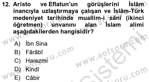 İslam Kurumları ve Medeniyeti Dersi 2023 - 2024 Yılı (Vize) Ara Sınav Soruları 12. Soru