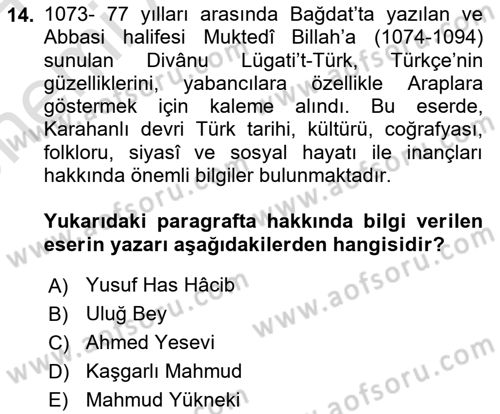 İslam Kurumları ve Medeniyeti Dersi 2023 - 2024 Yılı (Vize) Ara Sınav Soruları 14. Soru