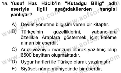 İslam Kurumları ve Medeniyeti Dersi 2023 - 2024 Yılı (Vize) Ara Sınav Soruları 15. Soru