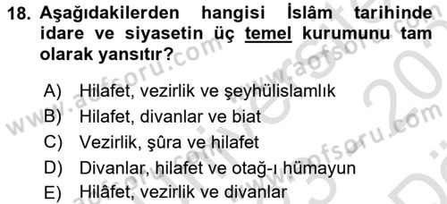 İslam Kurumları ve Medeniyeti Dersi 2023 - 2024 Yılı (Vize) Ara Sınav Soruları 18. Soru
