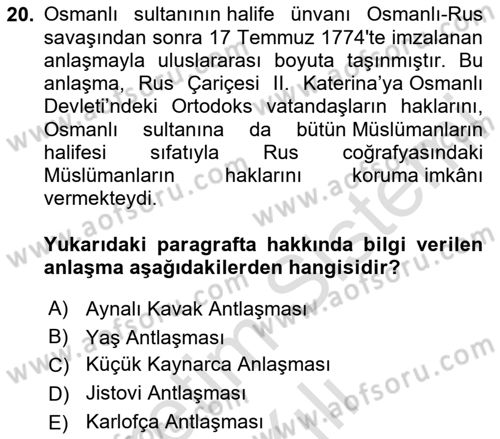 İslam Kurumları ve Medeniyeti Dersi 2023 - 2024 Yılı (Vize) Ara Sınav Soruları 20. Soru