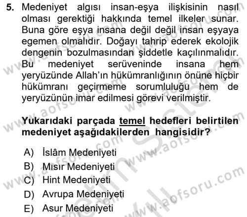 İslam Kurumları ve Medeniyeti Dersi 2023 - 2024 Yılı (Vize) Ara Sınav Soruları 5. Soru