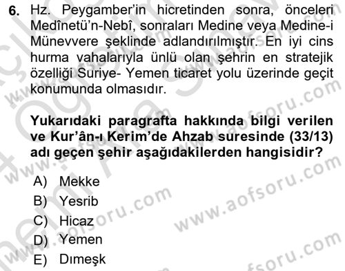 İslam Kurumları ve Medeniyeti Dersi 2023 - 2024 Yılı (Vize) Ara Sınav Soruları 6. Soru