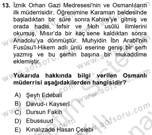 İslam Kurumları ve Medeniyeti Dersi 2023 - 2024 Yılı (Final) Dönem Sonu Sınav Soruları 13. Soru