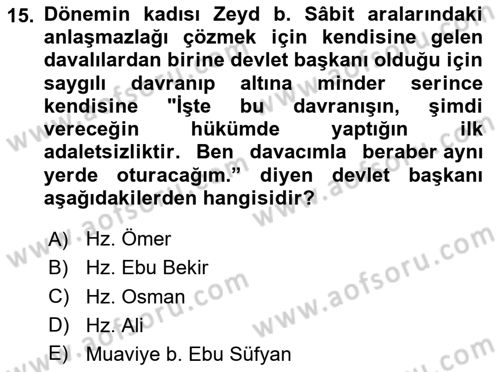 İslam Kurumları ve Medeniyeti Dersi 2023 - 2024 Yılı (Final) Dönem Sonu Sınav Soruları 15. Soru