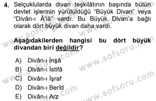 İslam Kurumları ve Medeniyeti Dersi 2023 - 2024 Yılı (Final) Dönem Sonu Sınav Soruları 4. Soru