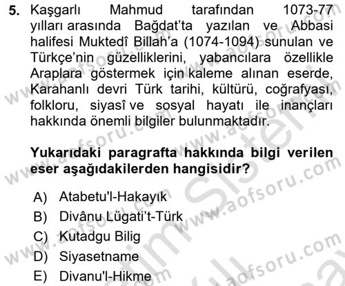 İslam Kurumları ve Medeniyeti Dersi 2023 - 2024 Yılı (Final) Dönem Sonu Sınav Soruları 5. Soru