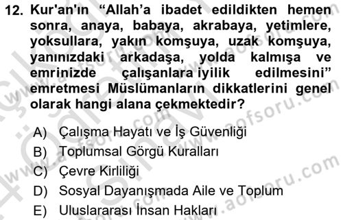 İslam Kurumları ve Medeniyeti Dersi 2023 - 2024 Yılı Yaz Okulu Sınav Soruları 12. Soru