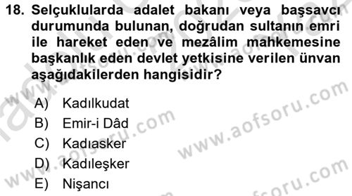 İslam Kurumları ve Medeniyeti Dersi 2023 - 2024 Yılı Yaz Okulu Sınav Soruları 18. Soru
