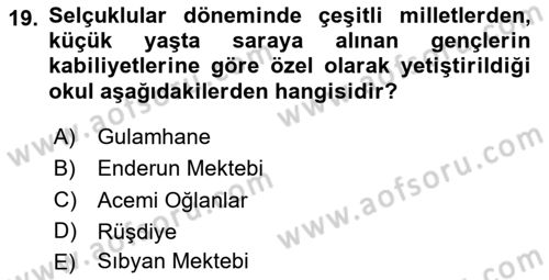 İslam Kurumları ve Medeniyeti Dersi 2023 - 2024 Yılı Yaz Okulu Sınav Soruları 19. Soru