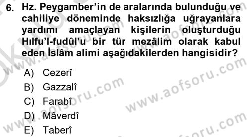 İslam Kurumları ve Medeniyeti Dersi 2023 - 2024 Yılı Yaz Okulu Sınav Soruları 6. Soru