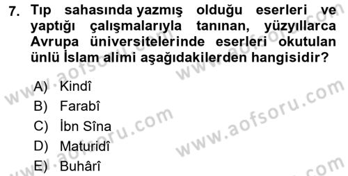 İslam Kurumları ve Medeniyeti Dersi 2023 - 2024 Yılı Yaz Okulu Sınav Soruları 7. Soru