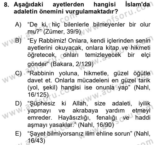İslam Kurumları ve Medeniyeti Dersi 2023 - 2024 Yılı Yaz Okulu Sınav Soruları 8. Soru