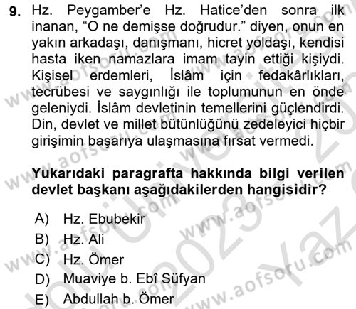 İslam Kurumları ve Medeniyeti Dersi 2023 - 2024 Yılı Yaz Okulu Sınav Soruları 9. Soru