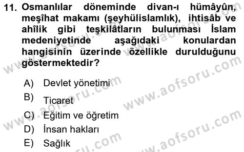 İslam Kurumları ve Medeniyeti Dersi 2024 - 2025 Yılı (Vize) Ara Sınav Soruları 11. Soru